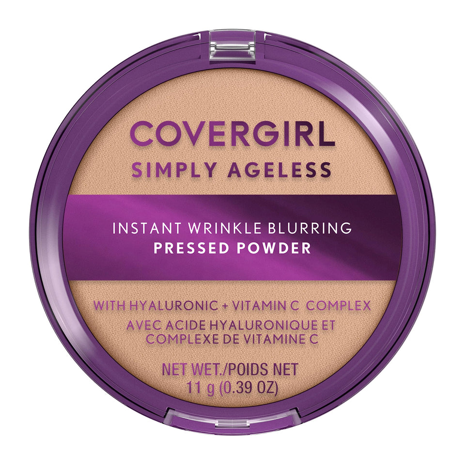 COVERGIRL pressed powder front view showing compact and label, easy-to-carry benefit