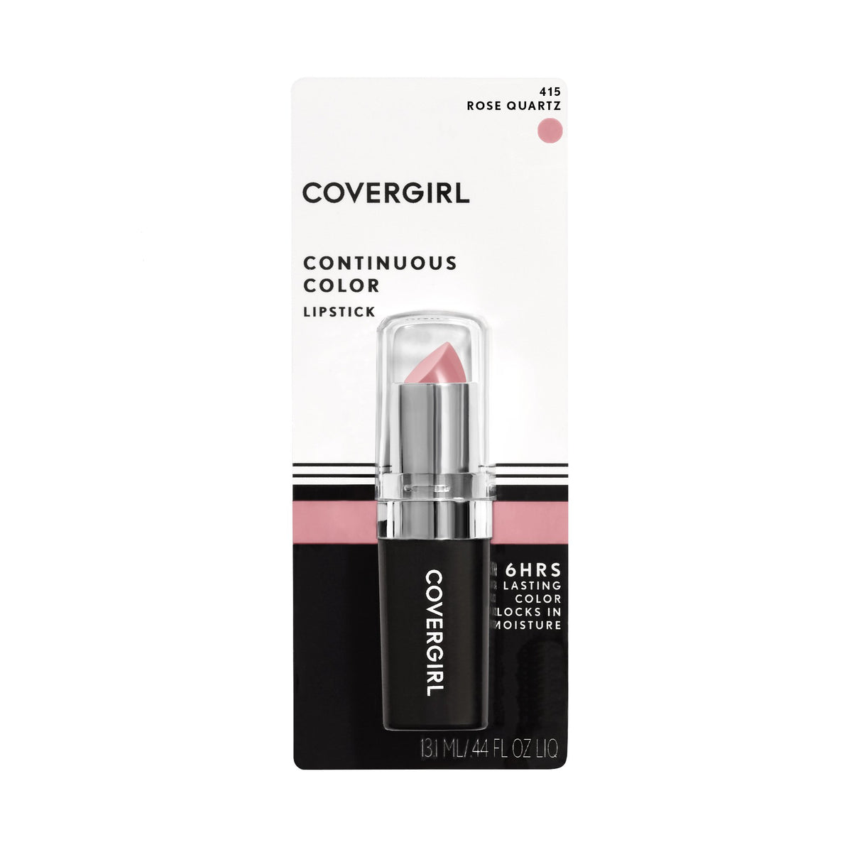 COVERGIRL lipstick bullet close-up showing smooth tip and moisturizing finish benefit