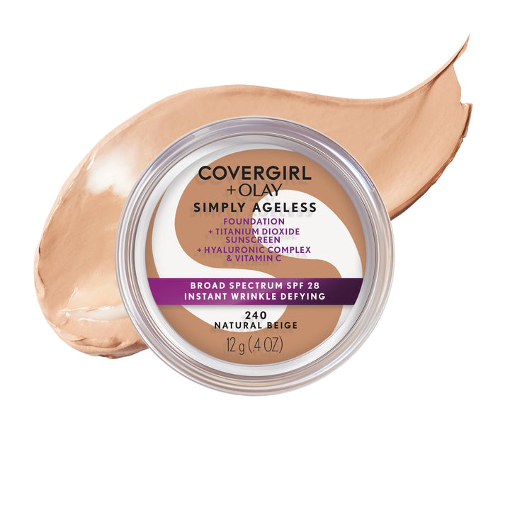 COVERGIRL Simply Ageless front packaging showing product and shade name, effortless coverage