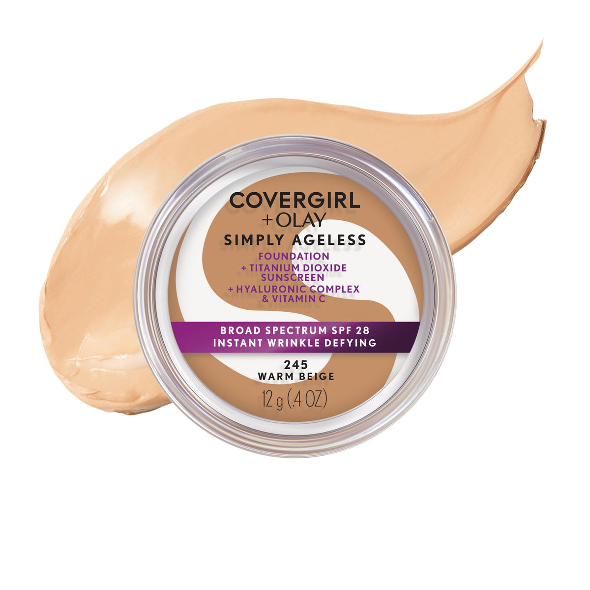 COVERGIRL front packaging showing product and shade, reveals easy application benefit