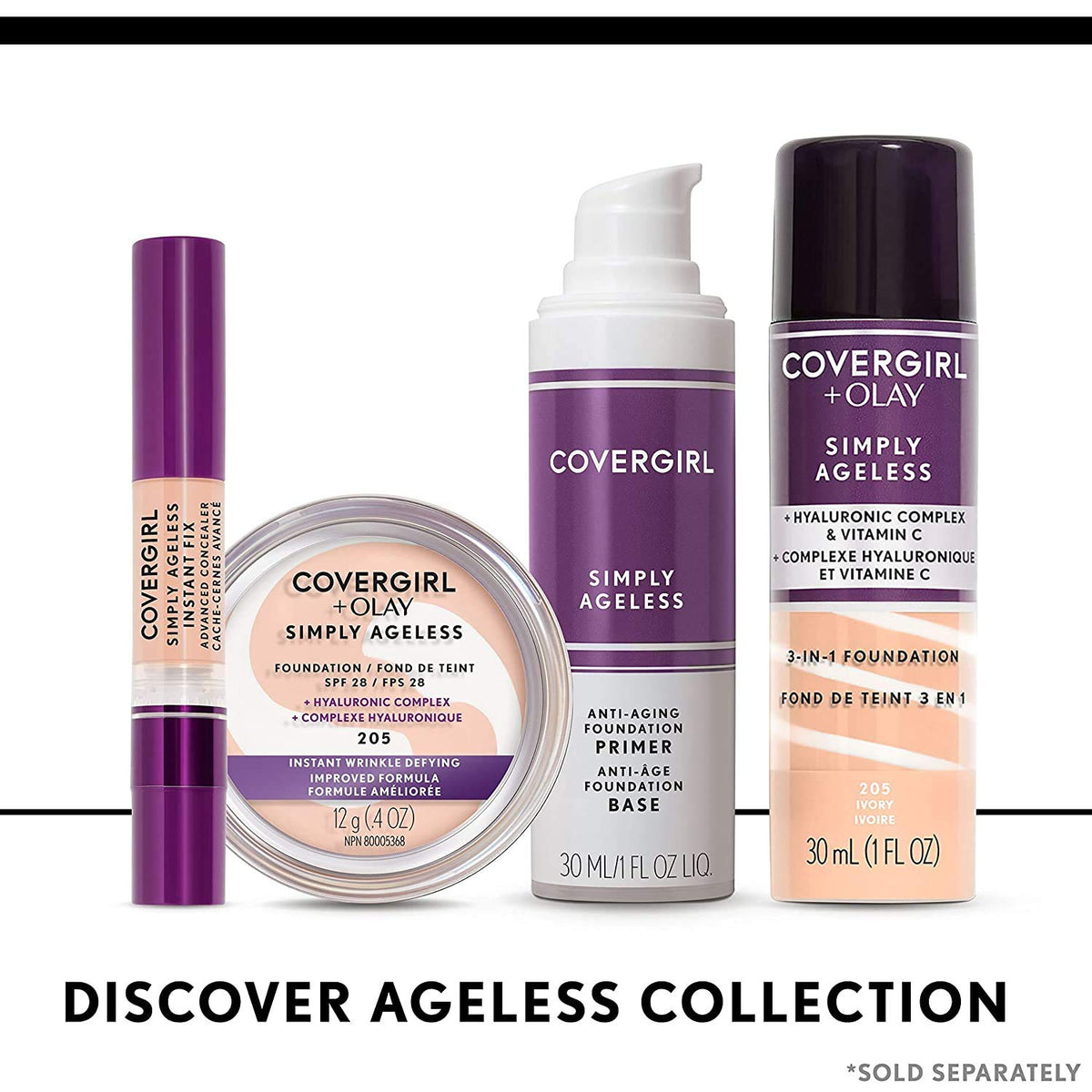 COVERGIRL Simply Ageless label and ingredients highlighting key actives