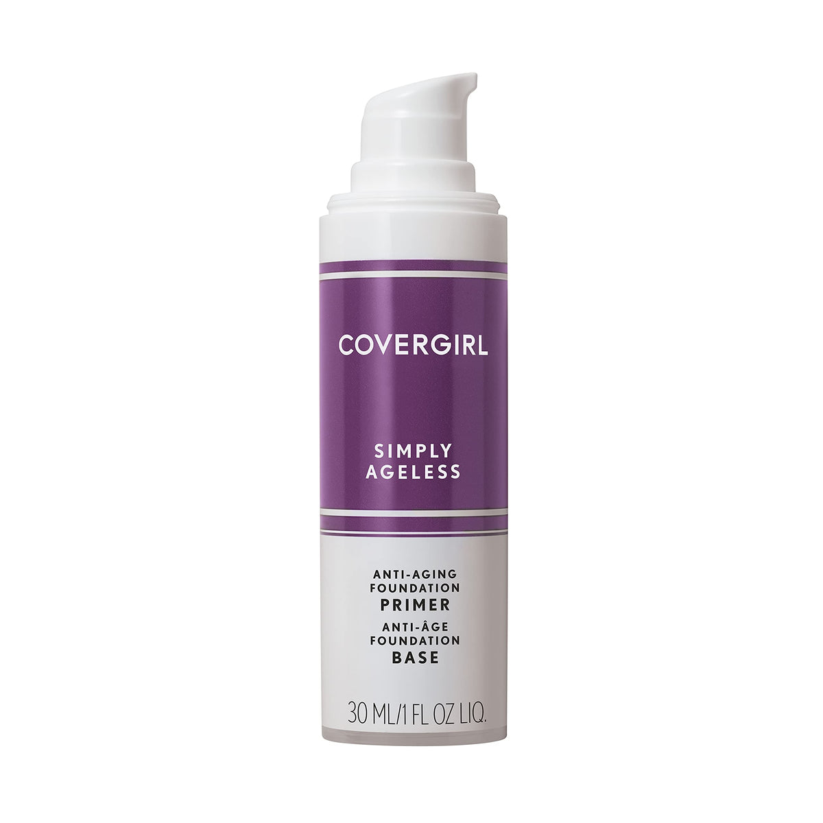 COVERGIRL Simply Ageless pump dispenser highlighting easy controlled dosing