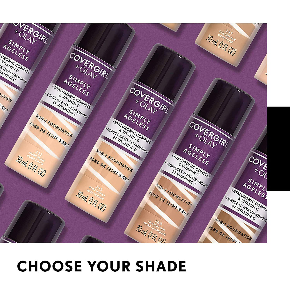 COVERGIRL Simply Ageless beside foundation showing improved makeup adherence
