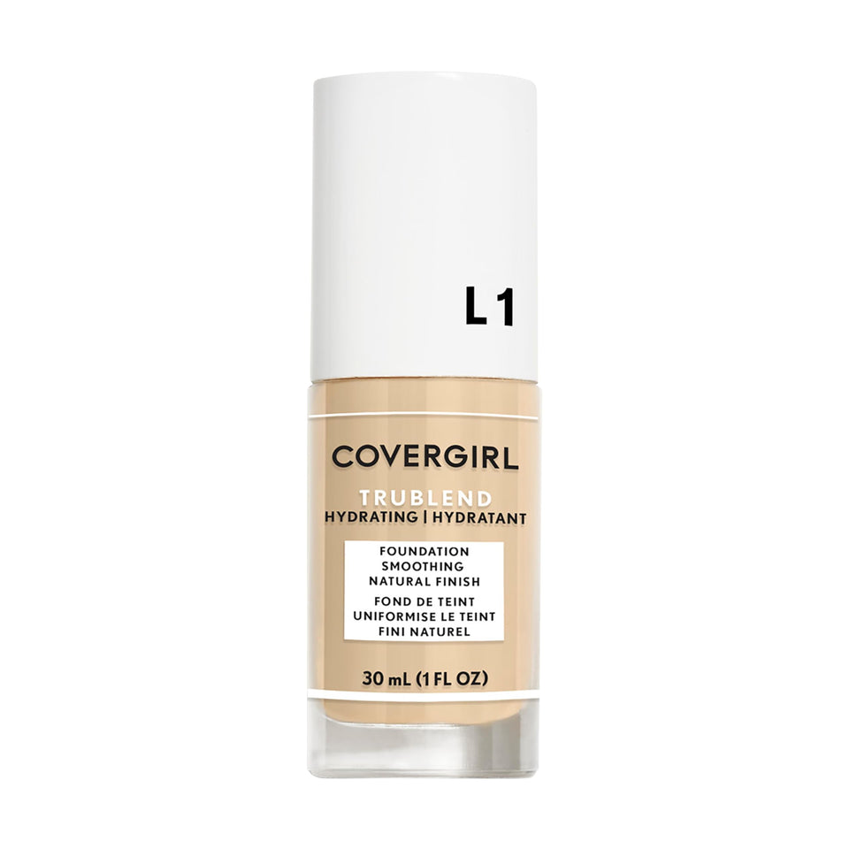 COVERGIRL TruBlend front bottle view showing shade Ivory L1 and benefits