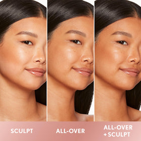 COVERGIRL model applying pump base then wand for targeted bronzing