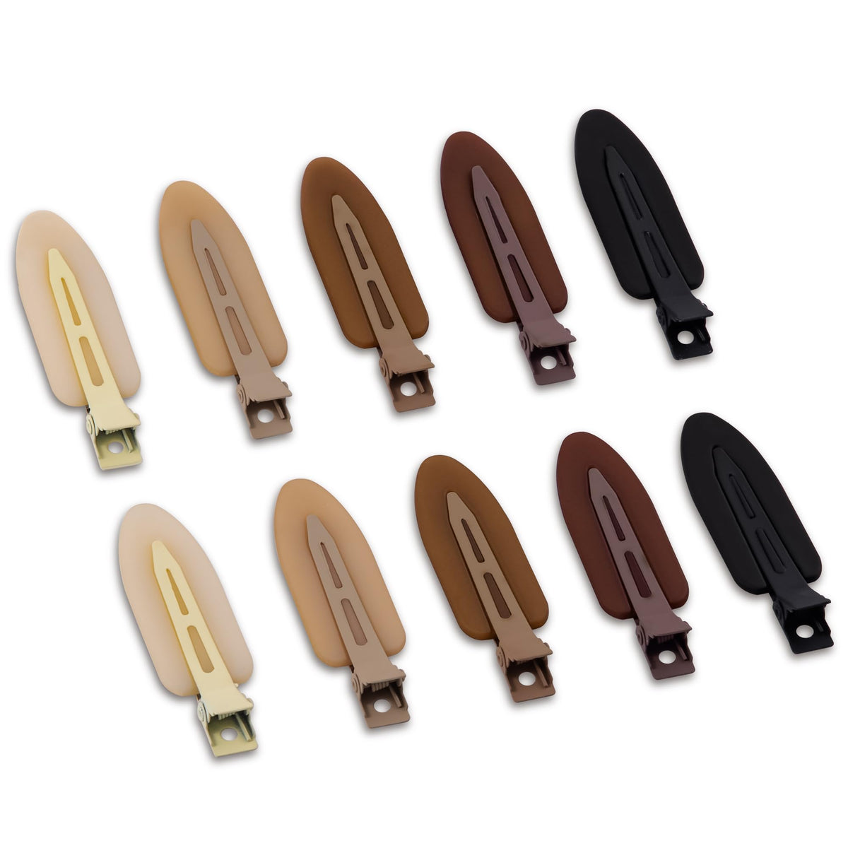 Cptots front view of 10-piece matte clips showing colors and compact pack benefits