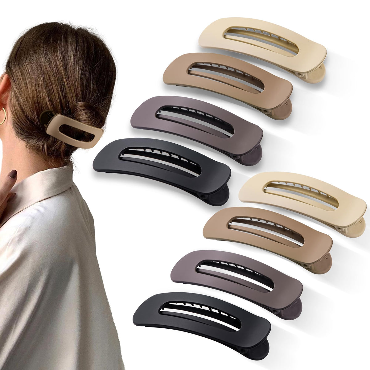 Cptots front view of 8-piece clip set showing matte rectangle design and color variety