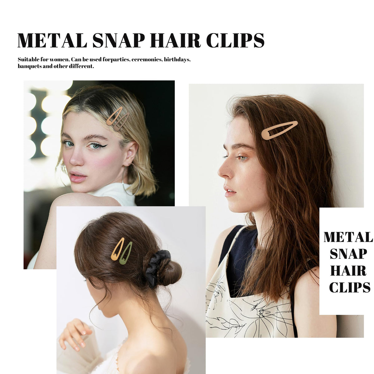 Cptots clip holding bangs on model demonstrating discreet style and all-day convenience
