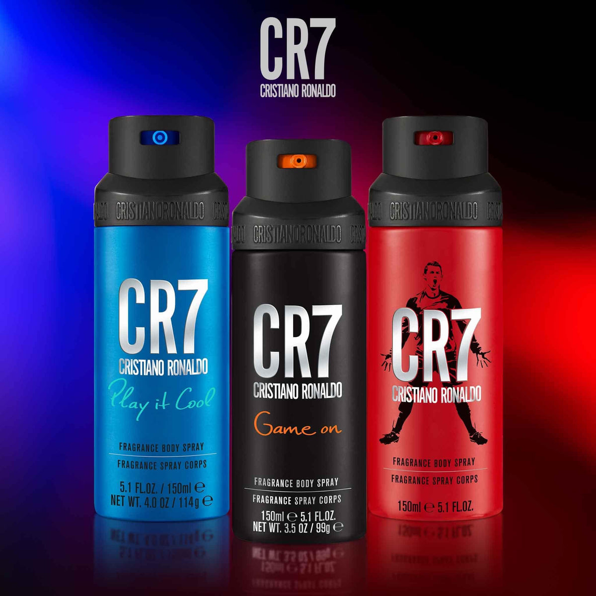 CRISTIANO RONALDO vanity display showing bottle among grooming picks for daily routine boost