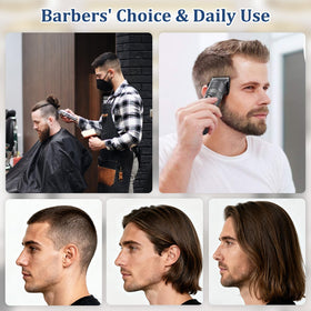 CR8GR8 barber trimming client with guards for consistent long-length cuts