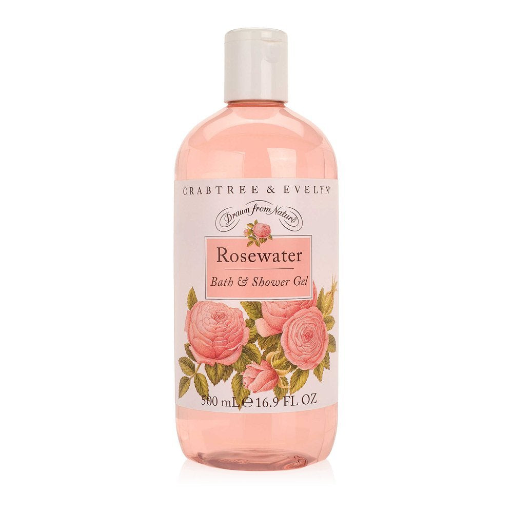 Crabtree & Evelyn front bottle of Rosewater gel showing label and elegant packaging