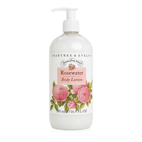 Crabtree & Evelyn front pump bottle showing size and classic rosewater label, easy daily use