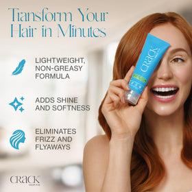 Crack Hair Fix being applied to damp hair demonstrating frizz reduction benefit