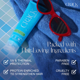 Crack Hair Fix 3 oz next to a ruler showing compact travel-friendly benefit