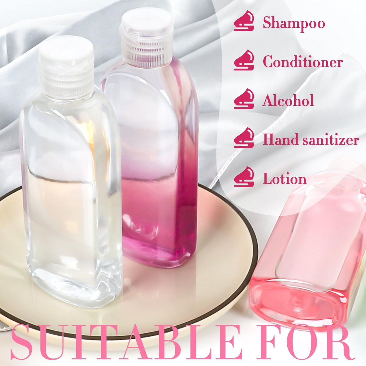 Craftisan bottles filled with shampoo and lotion demonstrating portable refill convenience