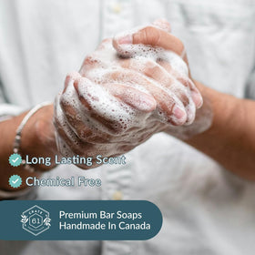 Crate 61 Organics lather in hand demonstrating creamy foam and gentle cleanse