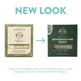 Styled gift presentation of Crate 61 Organics cedarwood pine trio ready for gifting with natural aesthetic