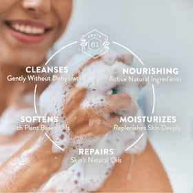 Crate 61 Organics bar in hand demonstrating size and gentle cleanse benefit