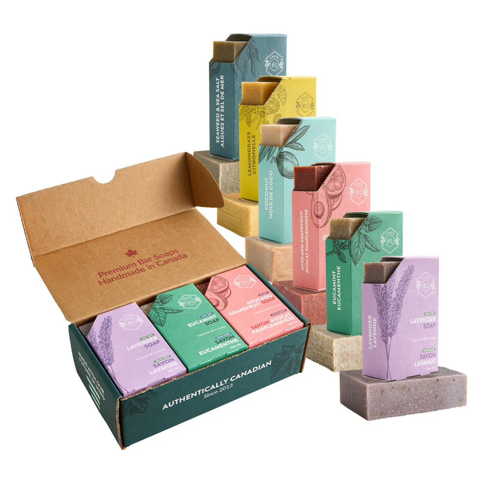 Crate 61 front packaging showing six bars and eco-friendly design benefits