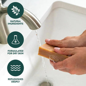 Crate 61 Organics soap on bathroom shelf in lifestyle scene conveying daily use appeal benefit