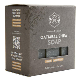 Crate 61 Organics close-up of soap texture with visible oatmeal and kaolin clay for gentle exfoliation
