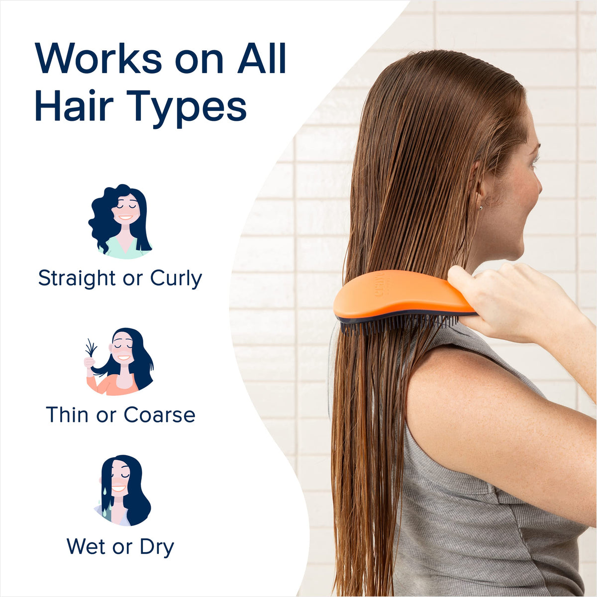 Crave Naturals brush held in hand showing size for easy control and travel