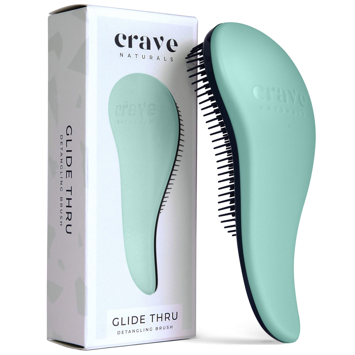 Crave Naturals front view of turquoise detangling brush, easy identification and grip benefit
