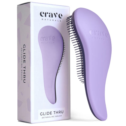 Crave Naturals front view of purple Glide Thru brush showing compact shape and easy grip