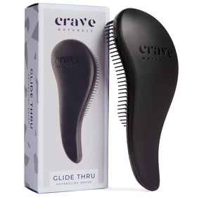 Crave Naturals front view of detangling brush shows compact shape and black finish