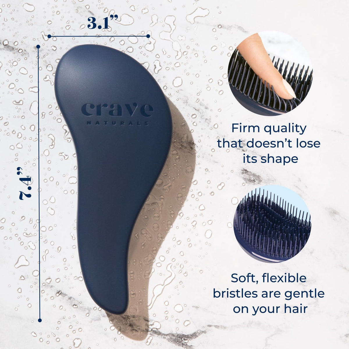 Crave Naturals brush held in hand to show size and ergonomic advantage