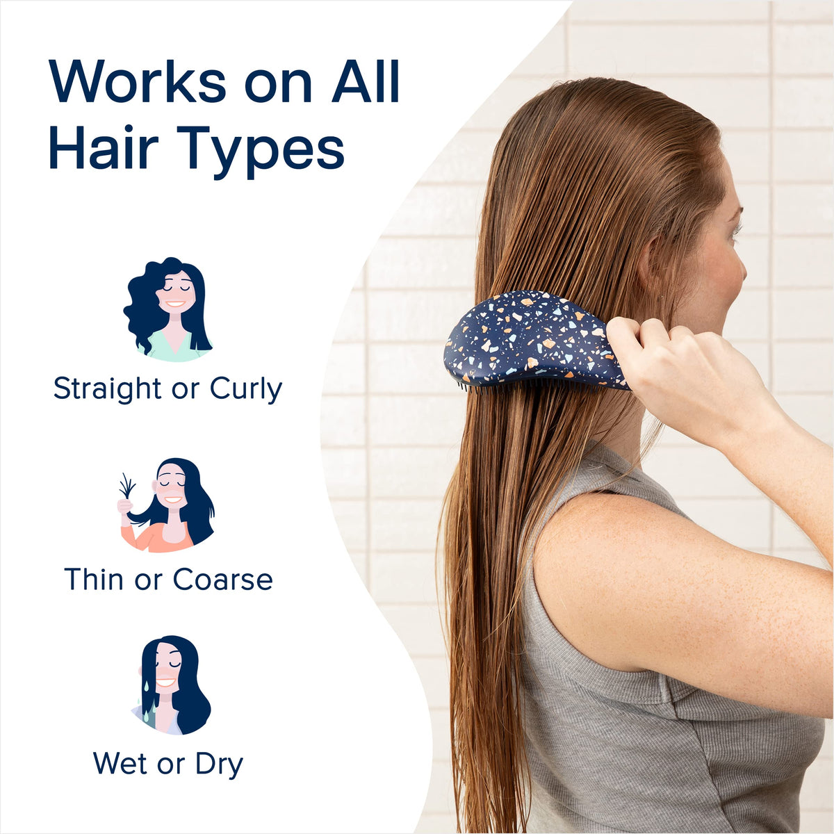 Crave Naturals brush being used on wet hair to gently detangle and reduce breakage