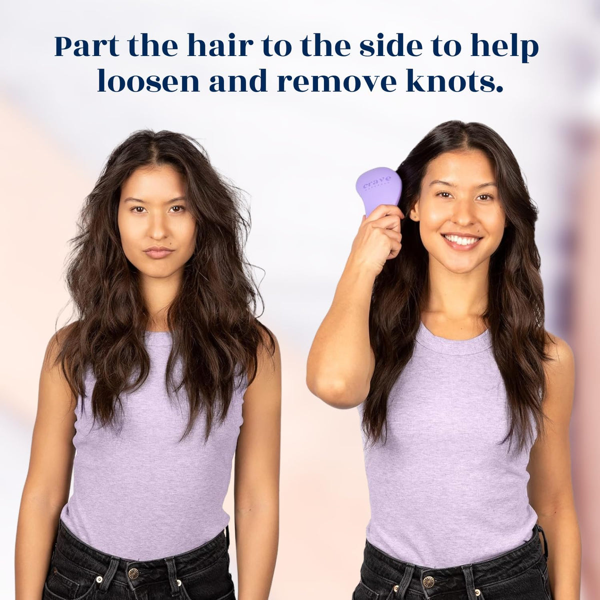 Crave Naturals used on child and adult hair demonstrating comfortable detangling