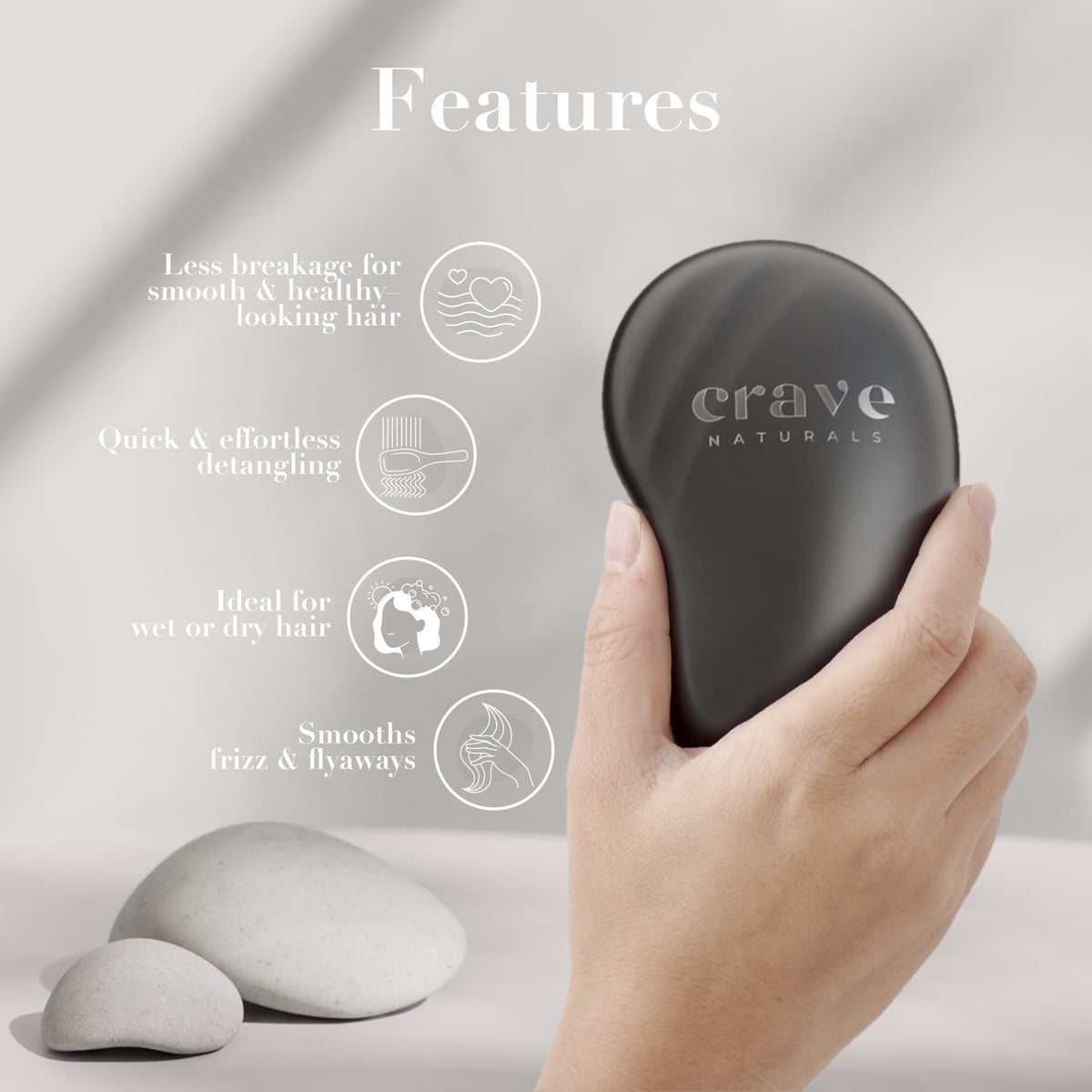 Crave Naturals detangler brushing wet hair to glide through knots smoothly