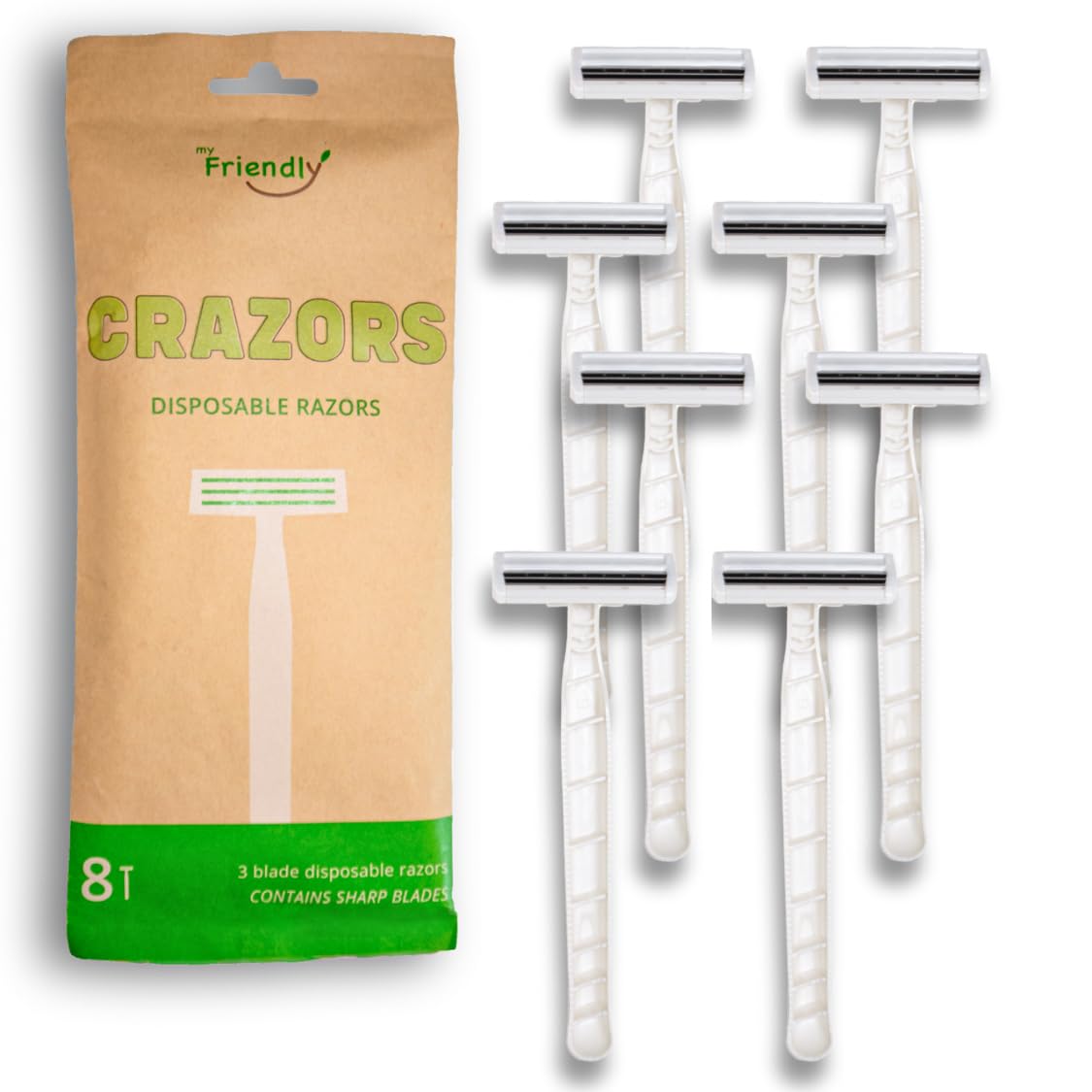 Crazors front packaging showing eight-pack and compact travel convenience