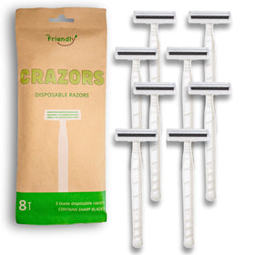 Crazors front packaging showing eight-pack and compact travel convenience