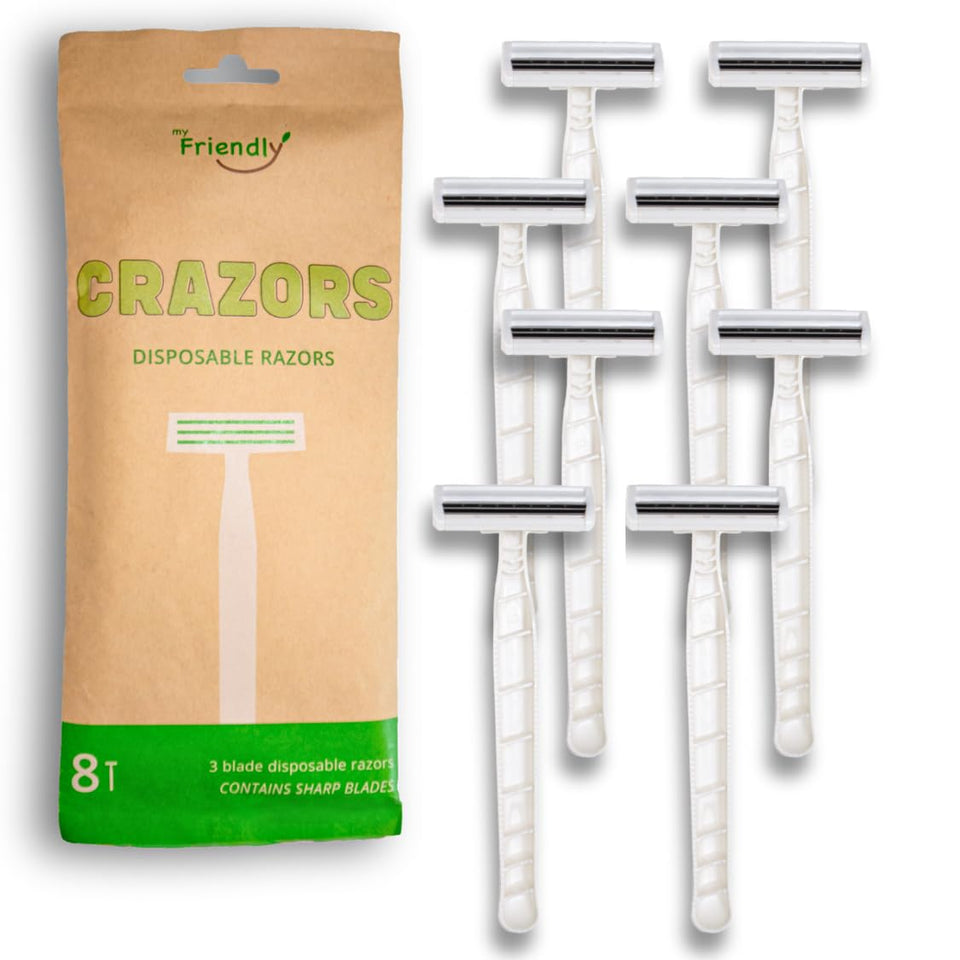 Crazors front packaging showing eight-pack and compact travel convenience