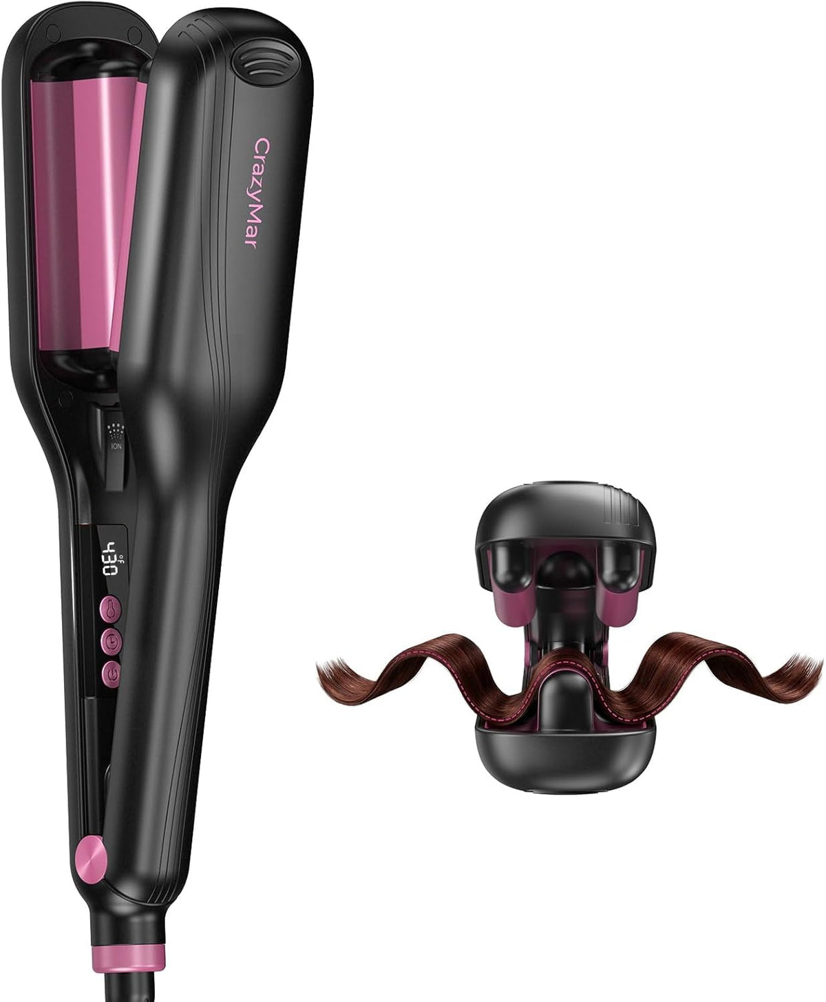 CrazyMar front view of curling iron showing sleek design and easy grip benefit