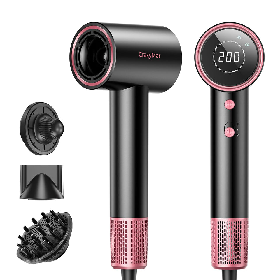 CrazyMar front view of rose pink dryer showing sleek body and vents for fast drying