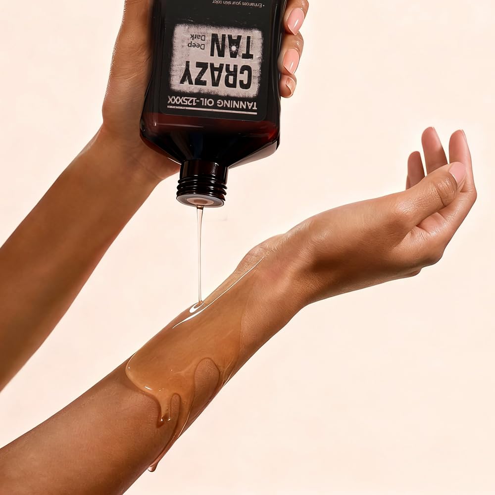 Crazytan 8oz bottle in hand demonstrating compact size and travel convenience
