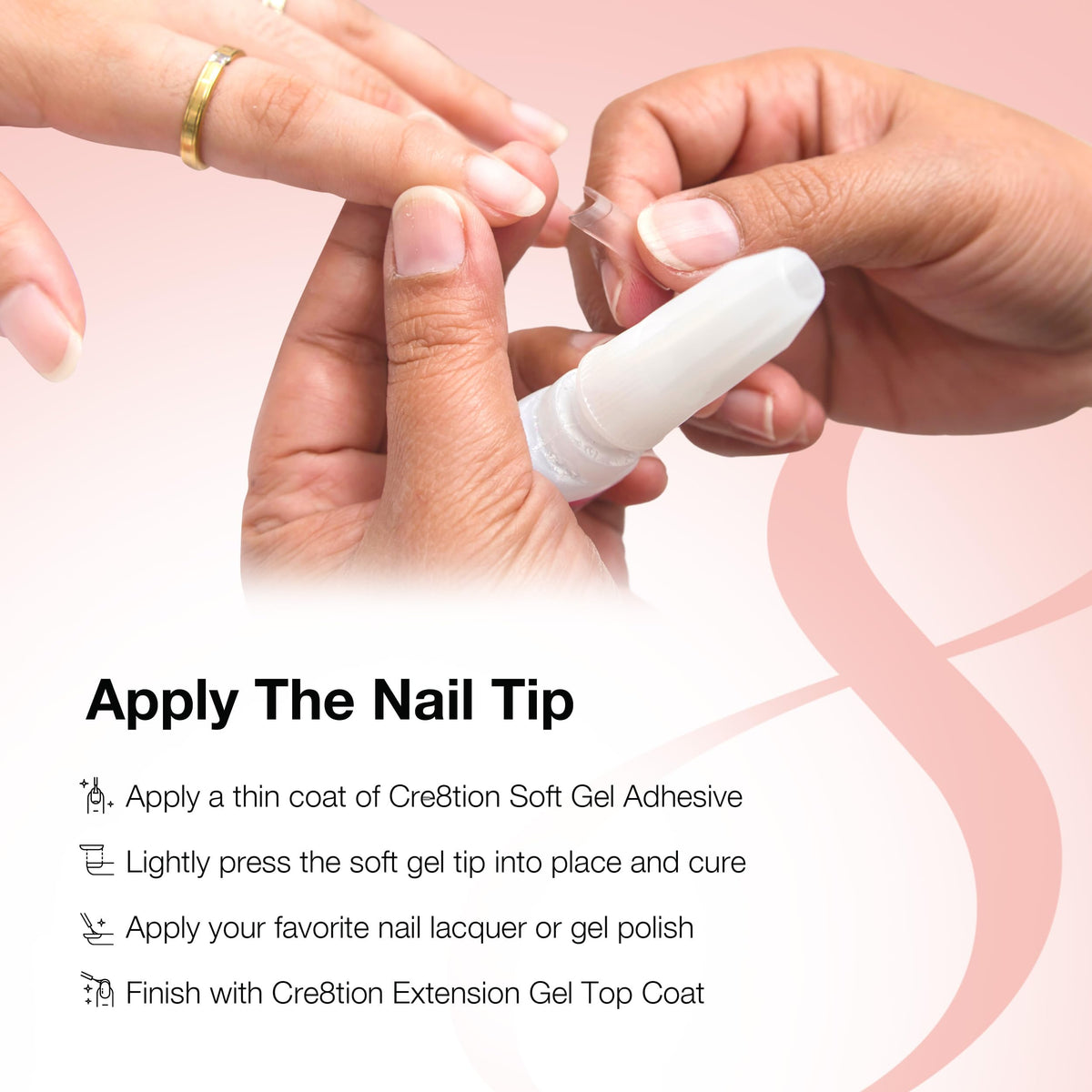 Cre8tion cured soft tip demonstrating strong bond and long-lasting wear