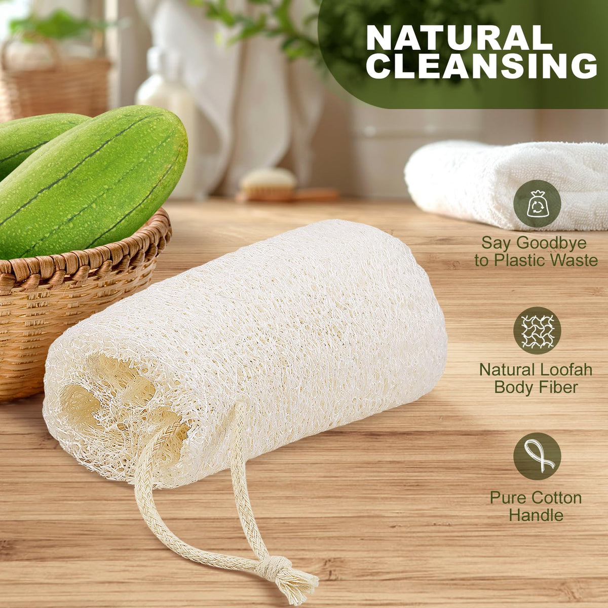 Createjoya expanded loofah close-up showing soft fibers and gentle exfoliation surface
