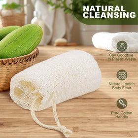 Createjoya expanded loofah close-up showing soft fibers and gentle exfoliation surface