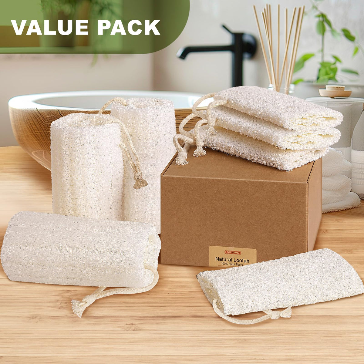 Createjoya loofah on bathroom shelf in a clean lifestyle setting, enhancing self-care
