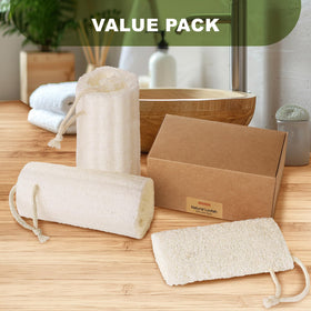 Createjoya loofah raw fiber in nature showing plant-based origin and biodegradable advantage