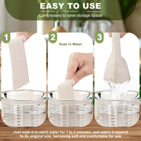 Createjoya loofah held in hand to show 5-inch scale and comfortable grip