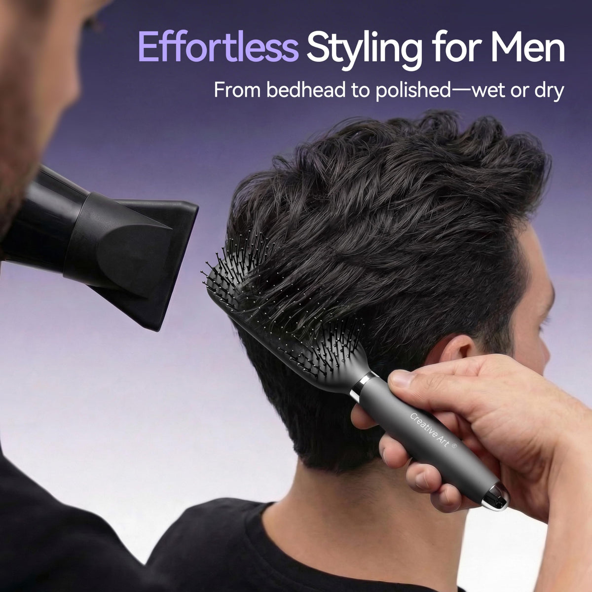 Creative Art brush detangling wet hair to reduce pull and speed styling