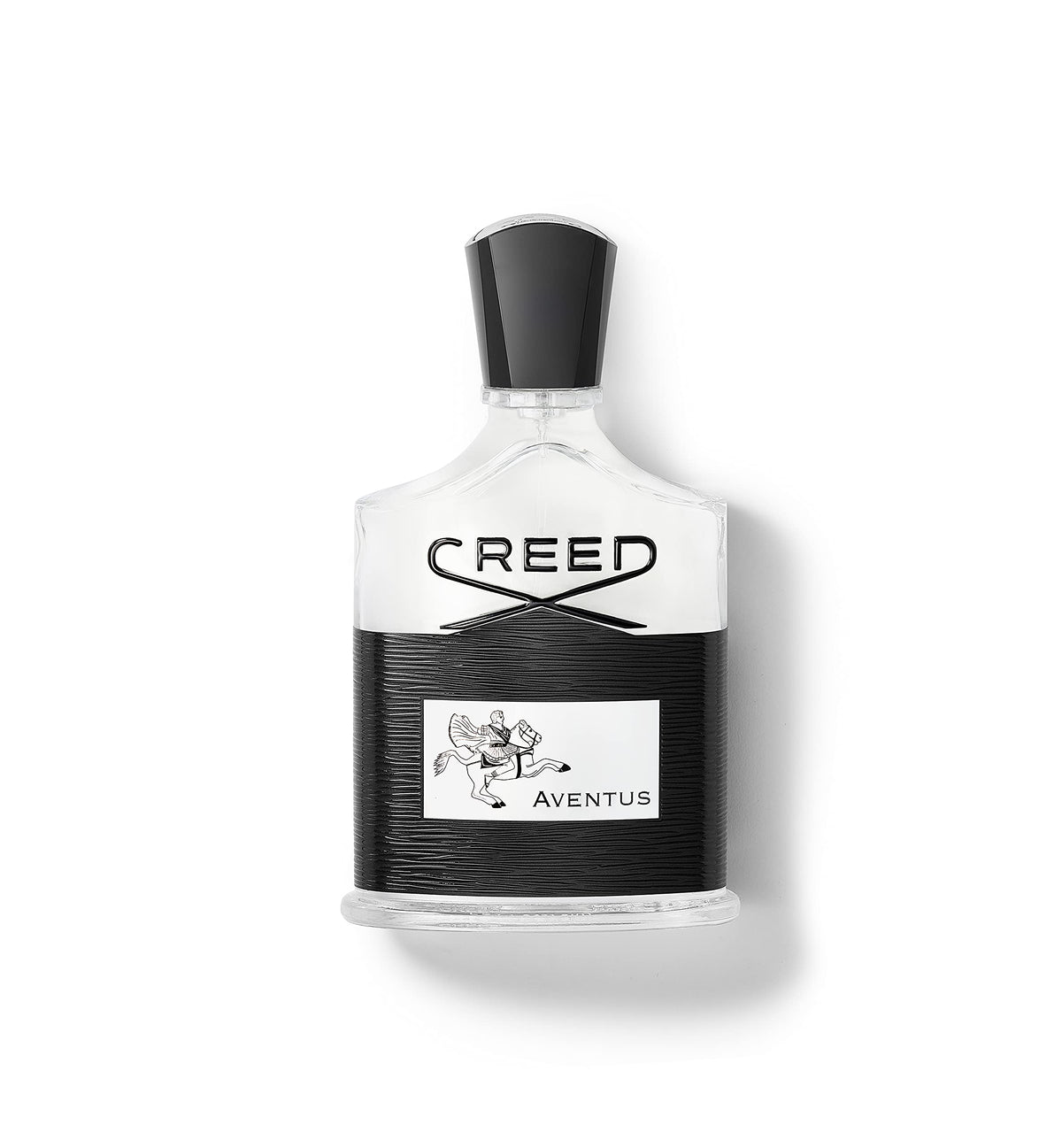 Creed Aventus front bottle showing sleek glass and liquid benefit: premium presentation