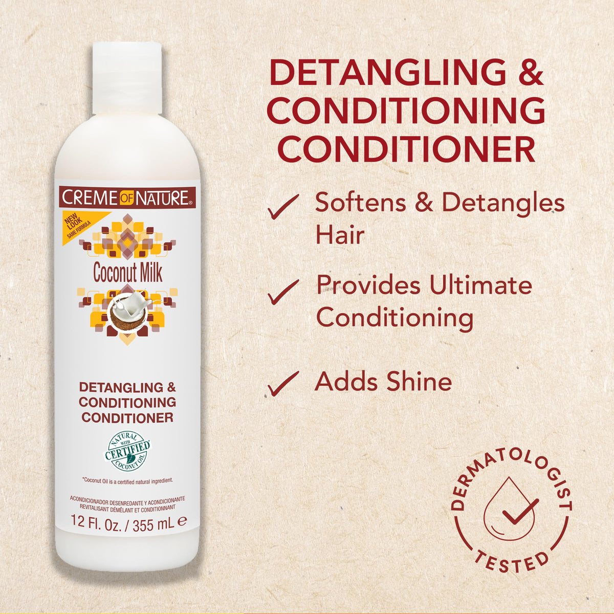 Creme of Nature label and ingredients detail highlighting coconut oil benefit
