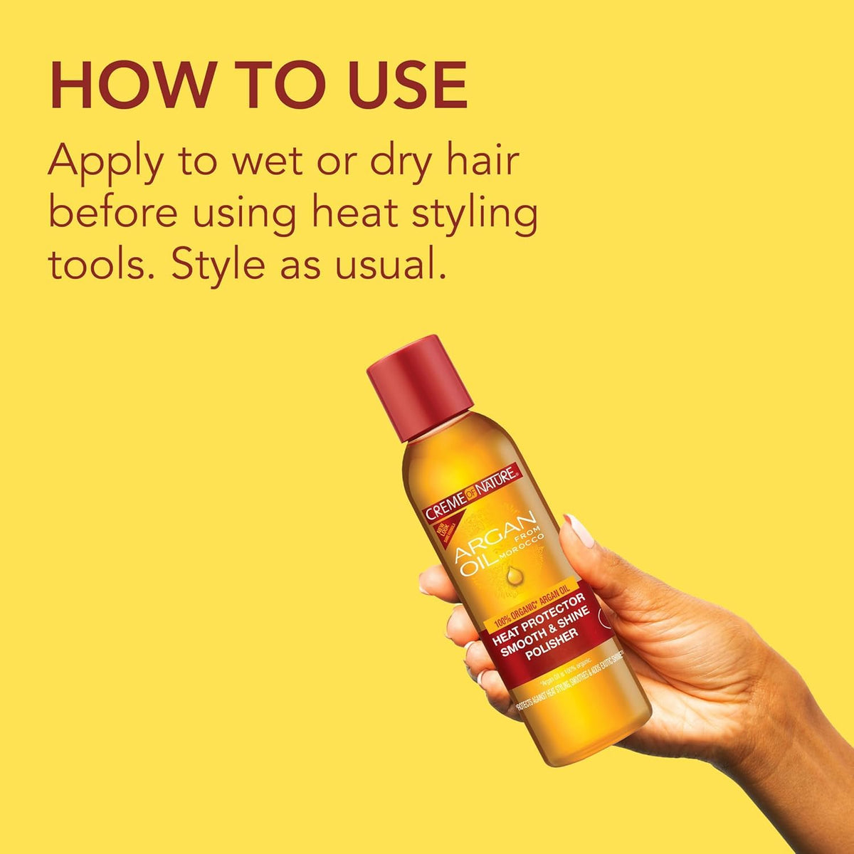 Product applied before flat ironing to help shield hair and increase shine