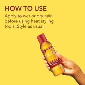 Product applied before flat ironing to help shield hair and increase shine